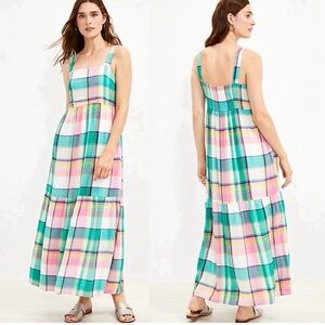 LOFT Colorful Plaid Maxi Dress